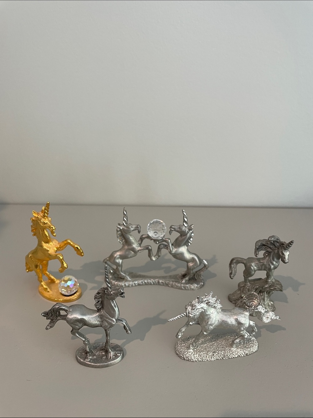 Spoontiques Set of Decorative Unicorn Figurines - Gold & Pewter